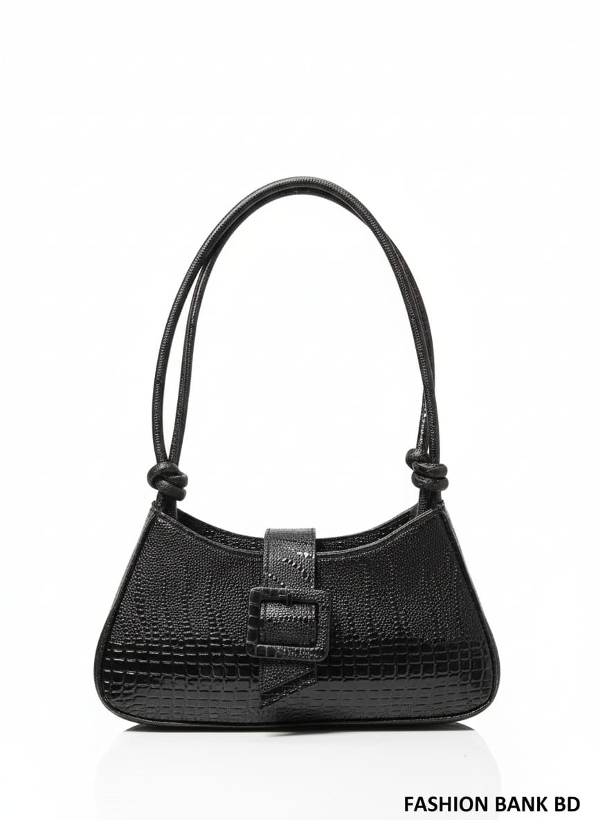 Stylish Black Ladies Shoulder Bag with Buckle Design – Premium Fashion Handbag